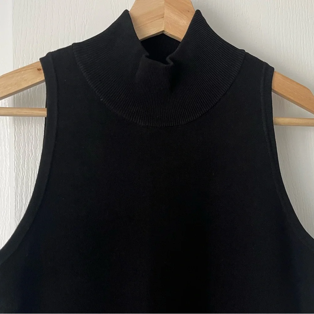 MICHAEL KORS Black Sleeveless Mock Neck Knit Midi Dress Stretch Bodycon Medium - Picture 4 of 8